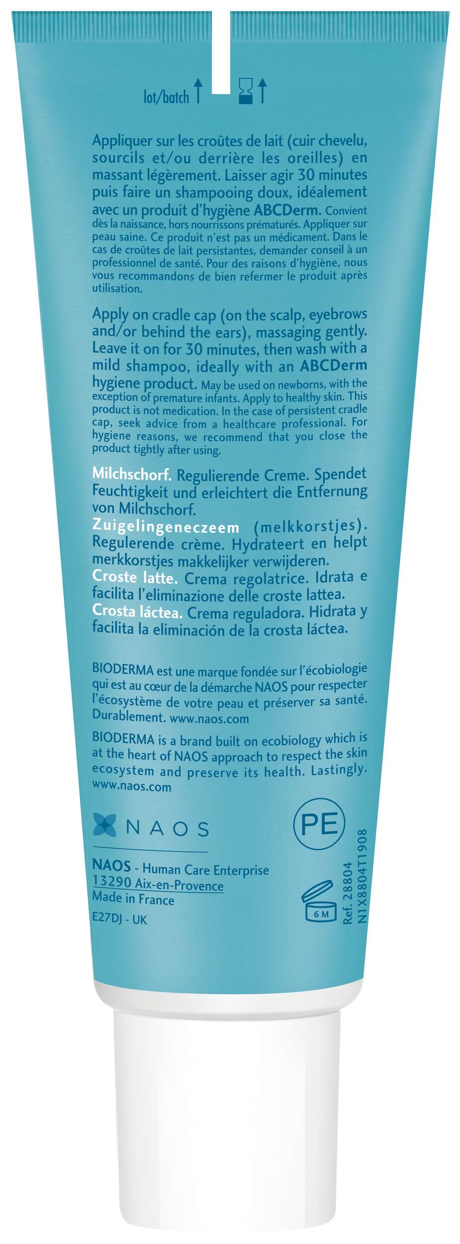 Tube of NAOS skincare product with text on a white background