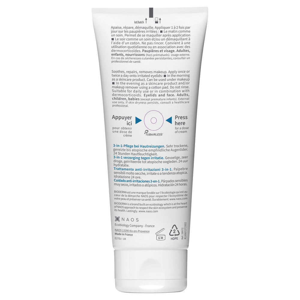 Back view of a skincare product tube with text and branding on a white background