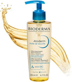 Bioderma Atoderm shower oil bottle with blue pump on a white background