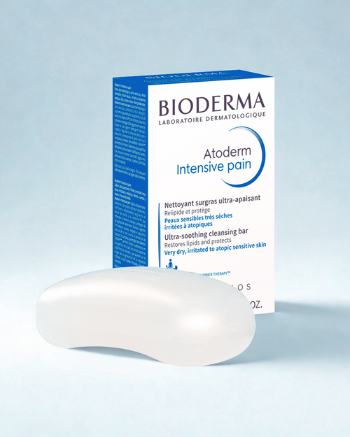 Bioderma Atoderm Intensive pain product and packaging on a light blue background