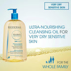 Bioderma Atoderm Ultra-Nourishing Cleansing Oil for very dry sensitive skin on a light blue background.