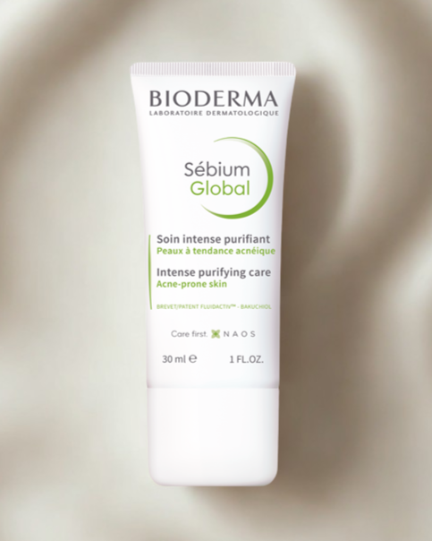 Bioderma Sébium Global skincare product on a beige background