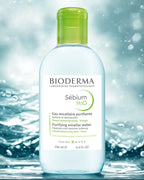 Bioderma Sébium H2O bottle with water droplets in the background
