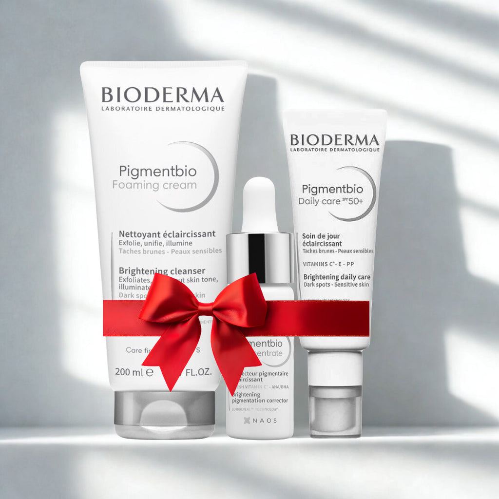 Bioderma oily skin routine products on a white backdrop