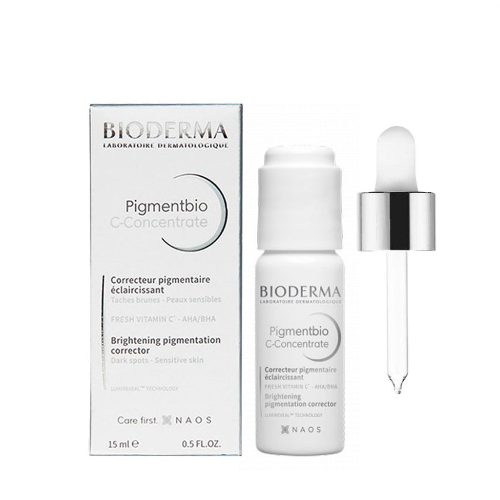 Bioderma skincare product set with bottle, dropper, and packaging on a white background
