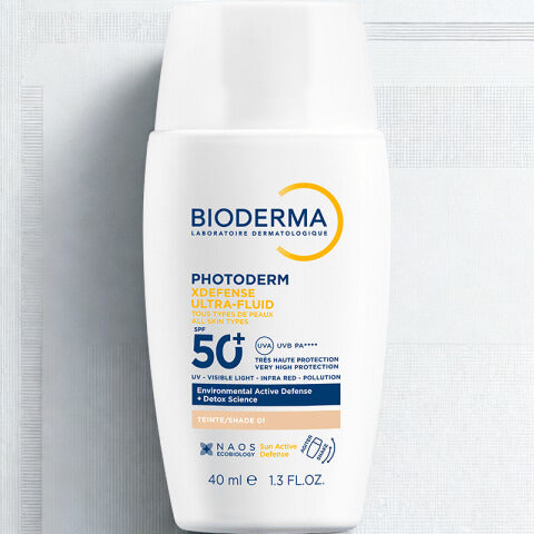 Bioderma sunscreen bottle on a white background