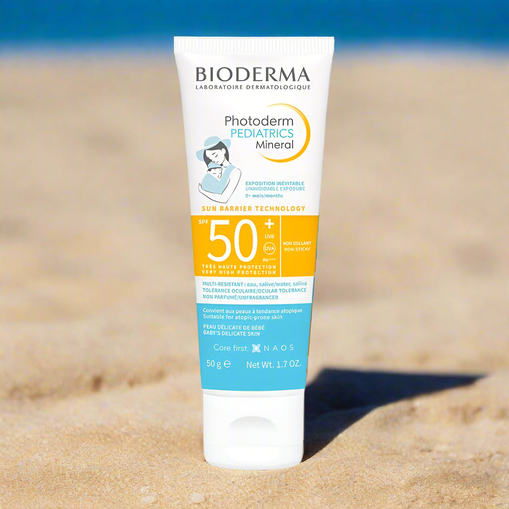 Bioderma sunscreen bottle on a white background
