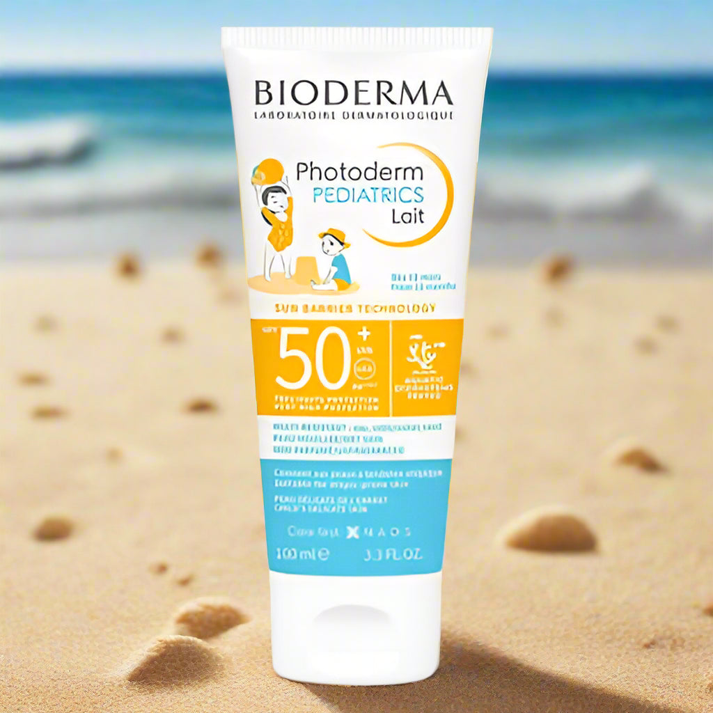 Bioderma sunscreen lotion on a yellow background