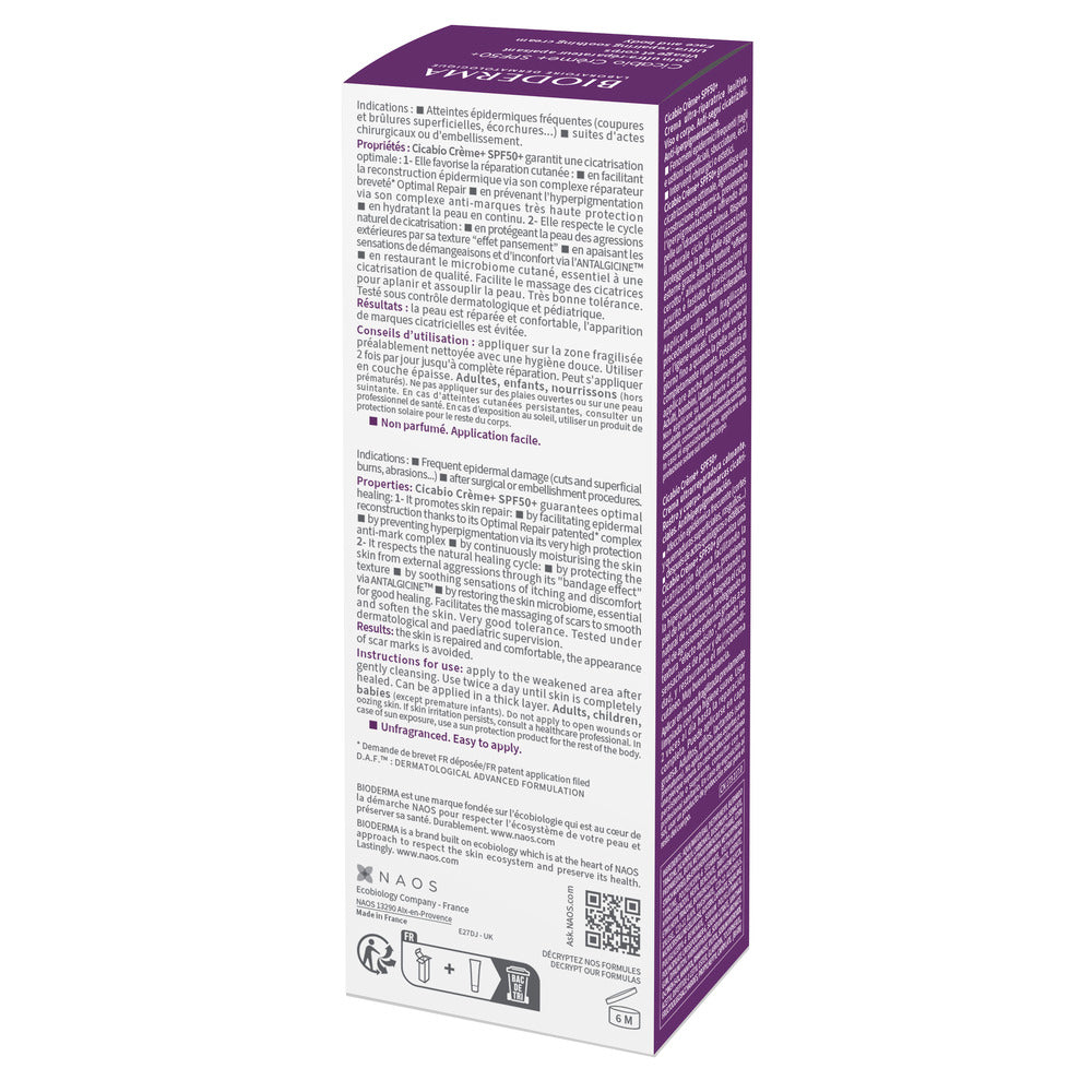 Purple and white box with text and branding on a white background