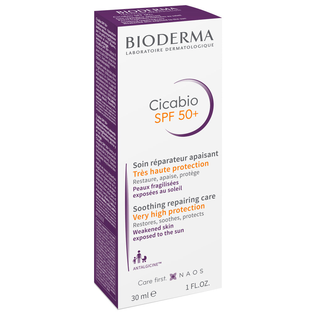 Bioderma Cicabio SPF 50+ skincare product packaging on a white background