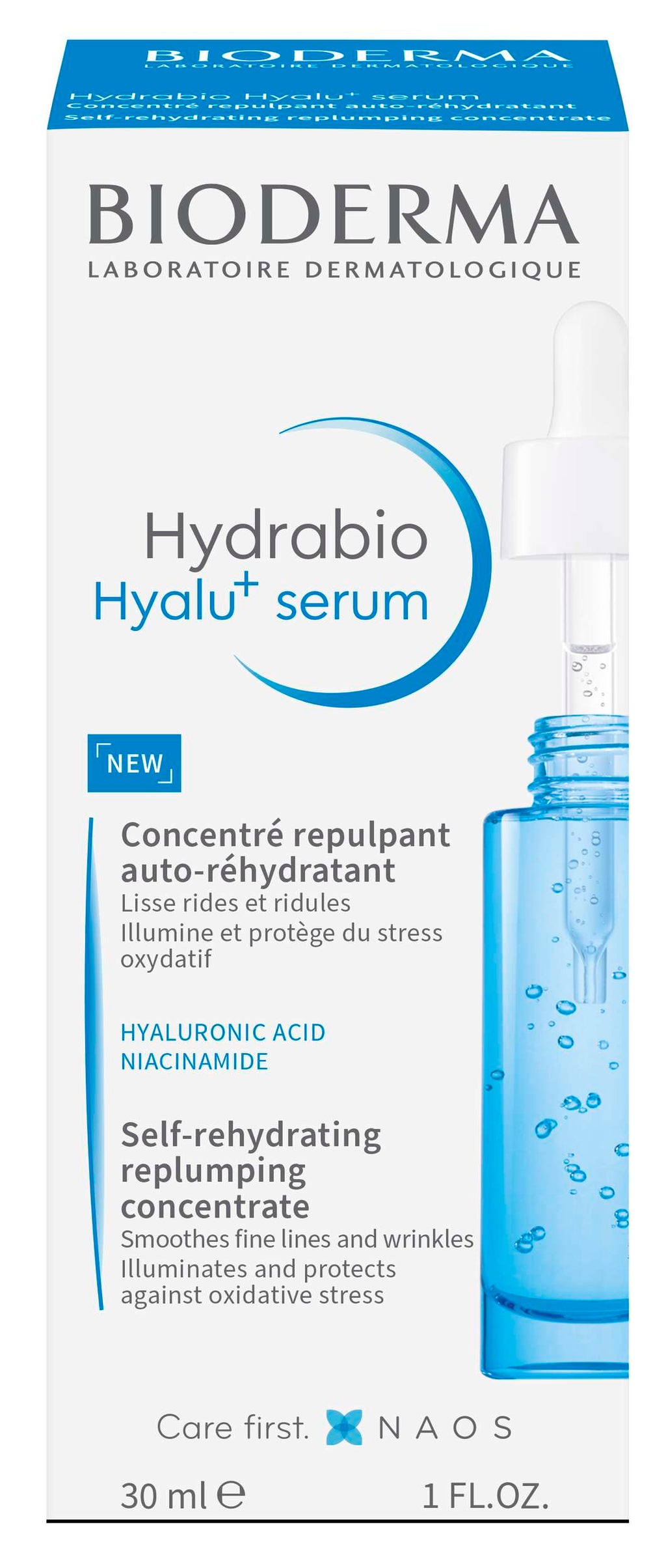 Bioderma Hydrabio Hyalu+ serum packaging with blue and white design.