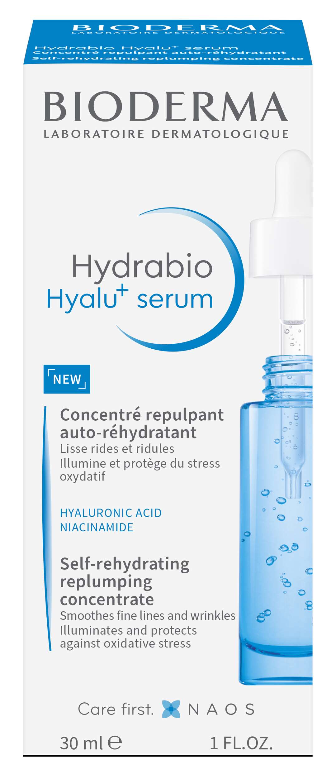 Bioderma Hydrabio Hyalu+ serum packaging with blue and white design.