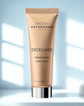 Institut Esthederm Excellage Hand Cream tube on a light blue background