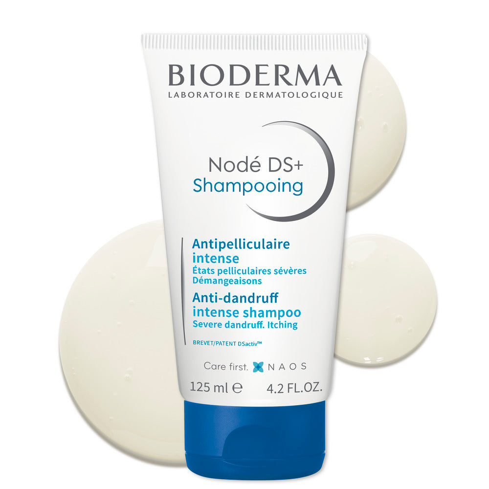 Bioderma Nodé DS+ Shampooing tube with shampoo on a white background