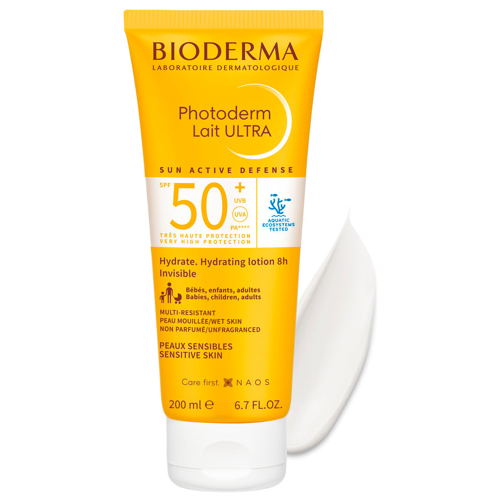 Bioderma Photoderm Lait Ultra sunscreen lotion tube on a white background