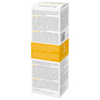 Product packaging with text and a QR code on a white background