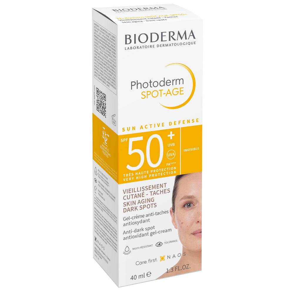 Bioderma Photoderm Spot-Age sun active defense SPF 50+ packaging on a white background
