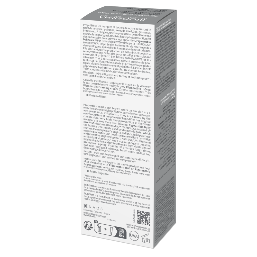 Product packaging with text and QR code on a white background