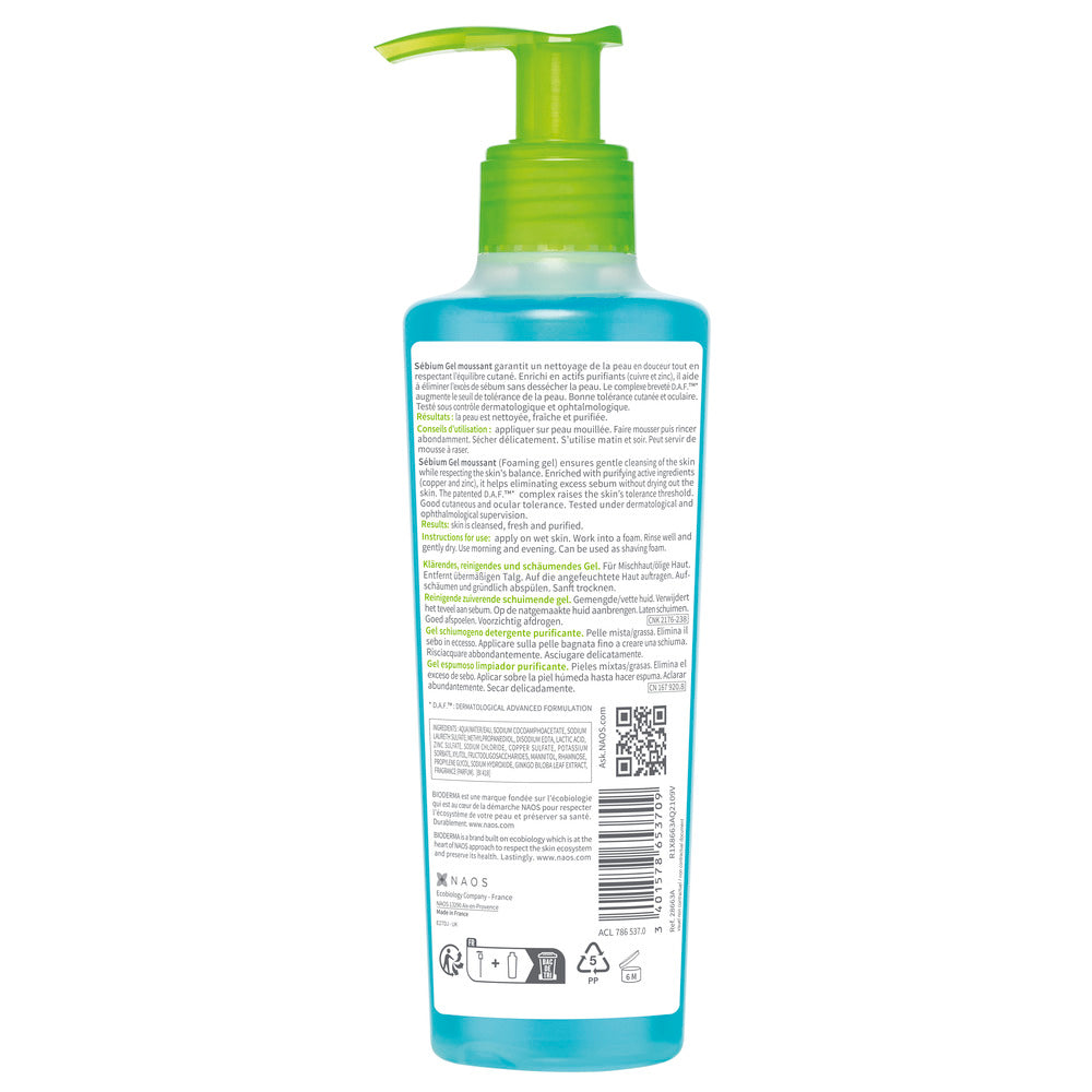 Blue bottle with green pump on a white background