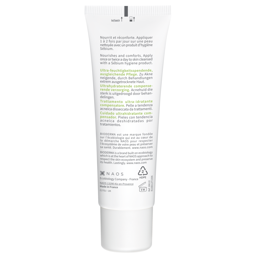 Skincare tube with text on a white background
