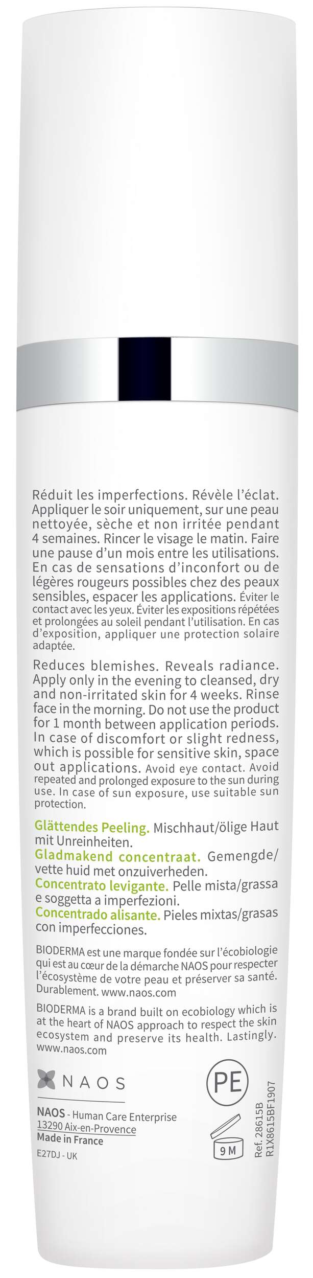 Skincare bottle with white label on a white background