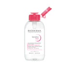 Bioderma Sensibio H2O bottle with pink cap on a white background