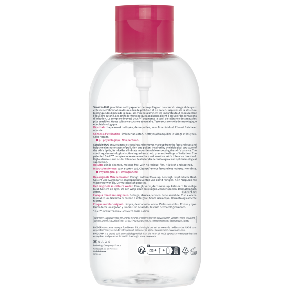 Clear bottle with pink cap on a white background